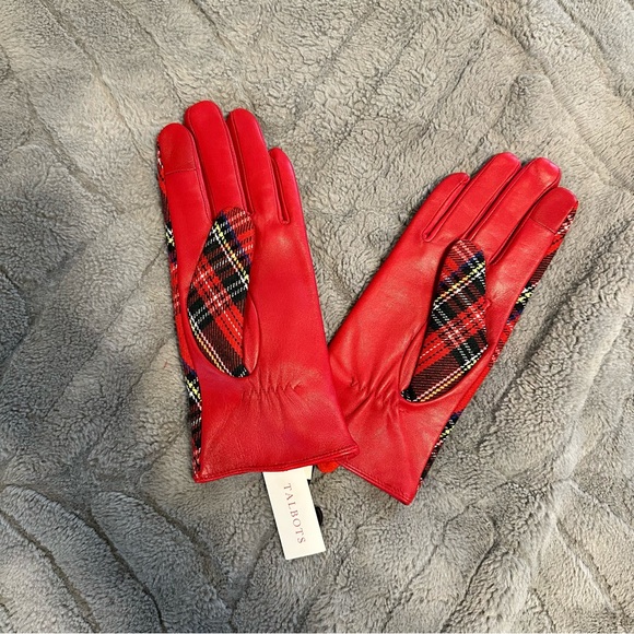 TALBOTS RED PLAID GLOVES SIZE SMALL - Picture 2 of 4